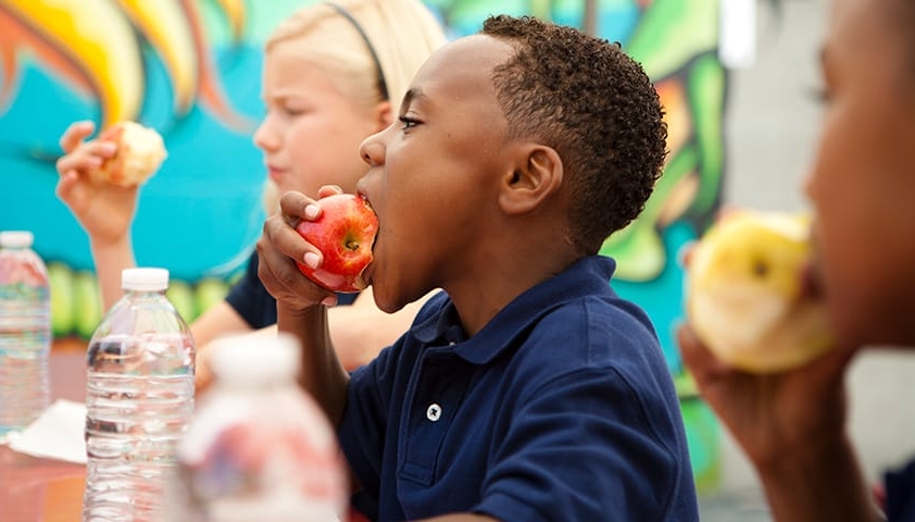 kid eating a apple